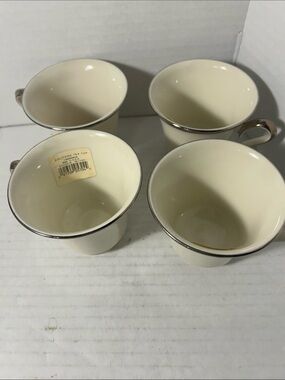 Lenox Cream Porcelain Mugs with Silver Trim - Set of 4